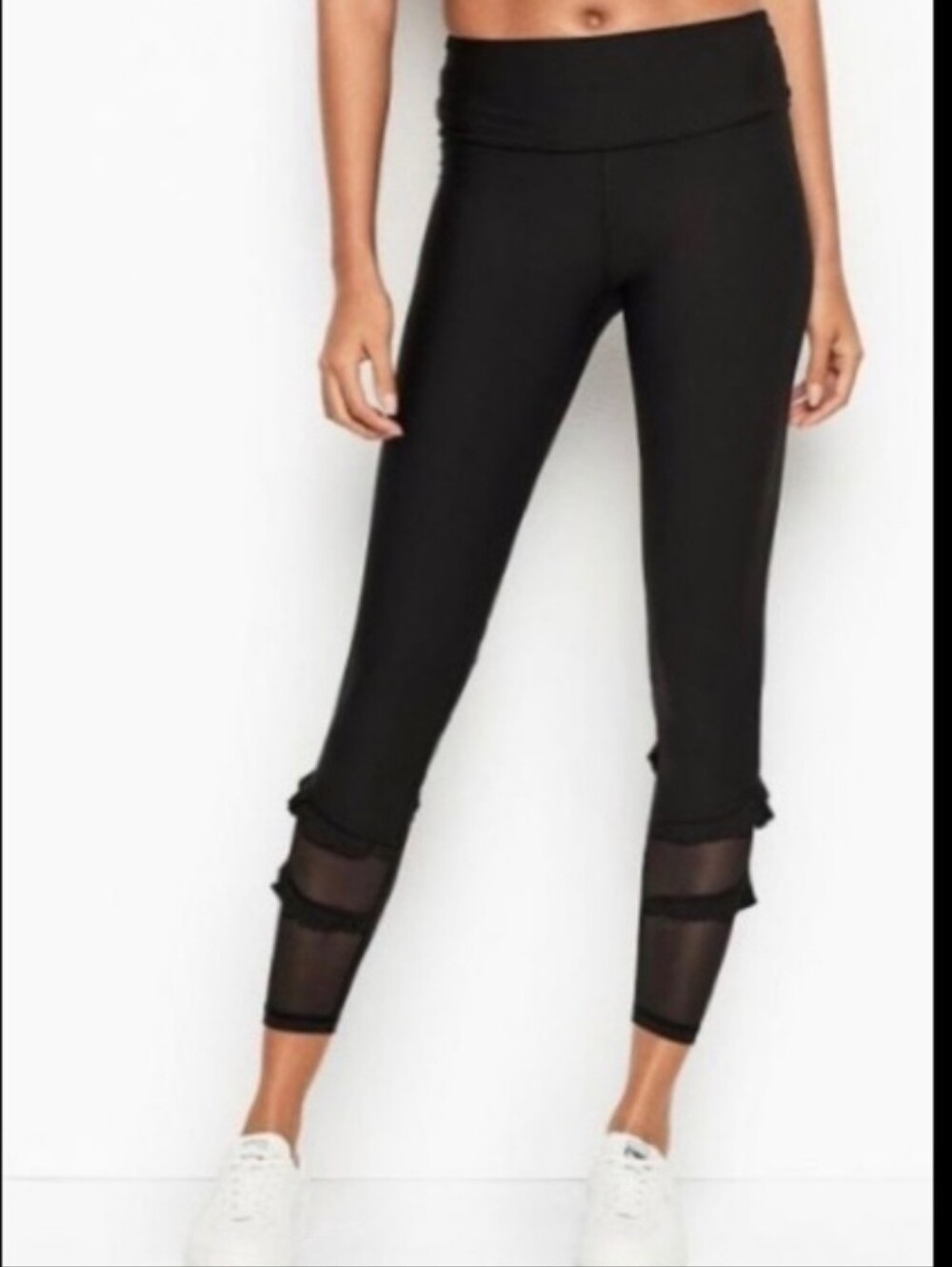 Victoria Sport Black 7/8 Black Ruffle Mesh Tights Medium